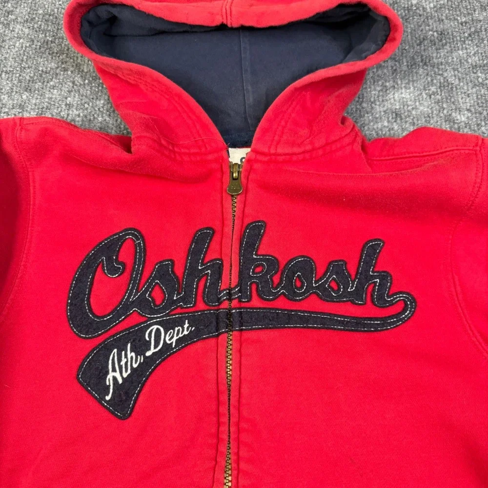 Vintage OshKosh Bgosh Red Full Zip Hoodie Sweatshirt Red Navy Blue Boys 8